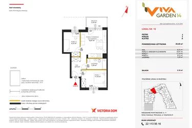 Rzut - Mieszkanie na sprzedaż 3 pokoje o powierzchni 49,4 m² - numer 18 w Viva Garden 14