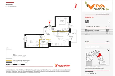 Rzut - Mieszkanie na sprzedaż 3 pokoje o powierzchni 57,14 m² - numer 28 w Viva Garden 14