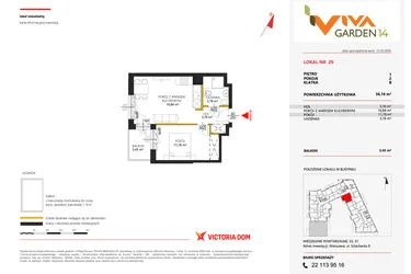 Rzut - Mieszkanie na sprzedaż 2 pokoje o powierzchni 36,16 m² - numer 29 w Viva Garden 14
