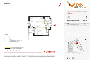 Rzut - Mieszkanie na sprzedaż 2 pokoje o powierzchni 36,16 m² - numer 37 w Viva Garden 14