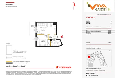Rzut - Mieszkanie na sprzedaż 2 pokoje o powierzchni 31,51 m² - numer 23 w Viva Garden 14