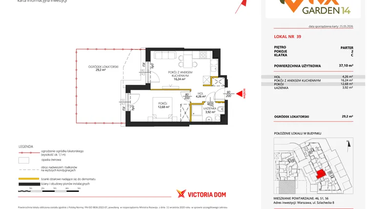 Rzut - Mieszkanie na sprzedaż 2 pokoje o powierzchni 37,1 m² - numer 39 w Viva Garden 14