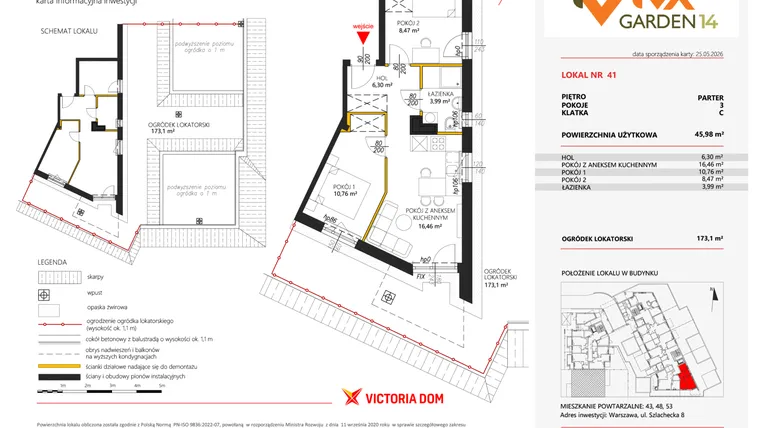 Rzut - Mieszkanie na sprzedaż 3 pokoje o powierzchni 45,98 m² - numer 41 w Viva Garden 14