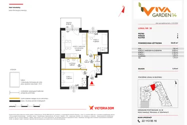 Rzut - Mieszkanie na sprzedaż 3 pokoje o powierzchni 54,45 m² - numer 30 w Viva Garden 14