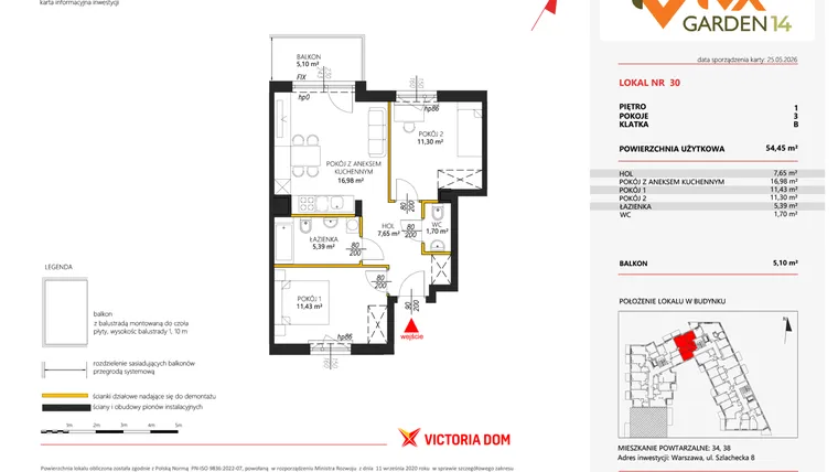 Rzut - Mieszkanie na sprzedaż 3 pokoje o powierzchni 54,45 m² - numer 30 w Viva Garden 14