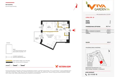 Rzut - Mieszkanie na sprzedaż 2 pokoje o powierzchni 39,77 m² - numer 50 w Viva Garden 14