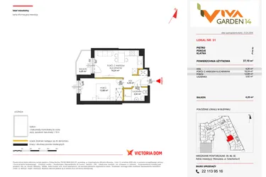 Rzut - Mieszkanie na sprzedaż 2 pokoje o powierzchni 37,1 m² - numer 51 w Viva Garden 14