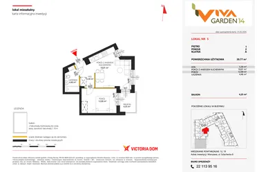 Rzut - Mieszkanie na sprzedaż 2 pokoje o powierzchni 39,77 m² - numer 5 w Viva Garden 14