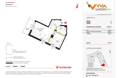 Rzut - Mieszkanie na sprzedaż 2 pokoje o powierzchni 40,36 m² - numer 54 w Viva Garden 14