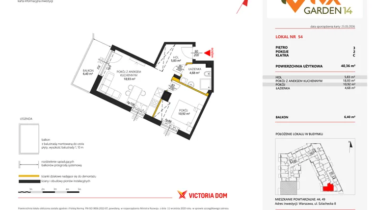 Rzut - Mieszkanie na sprzedaż 2 pokoje o powierzchni 40,36 m² - numer 54 w Viva Garden 14