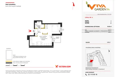 Rzut - Mieszkanie na sprzedaż 1 pokój o powierzchni 34,86 m² - numer 6 w Viva Garden 14
