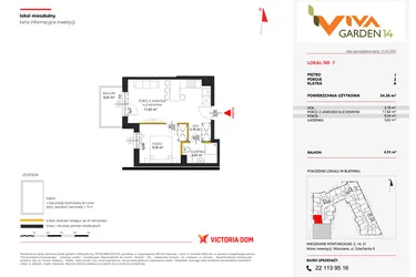 Rzut - Mieszkanie na sprzedaż 2 pokoje o powierzchni 34,36 m² - numer 7 w Viva Garden 14