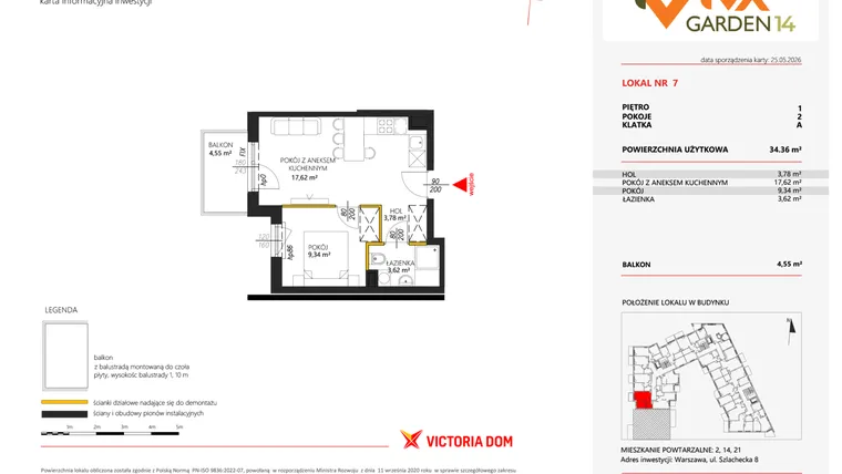 Rzut - Mieszkanie na sprzedaż 2 pokoje o powierzchni 34,36 m² - numer 7 w Viva Garden 14