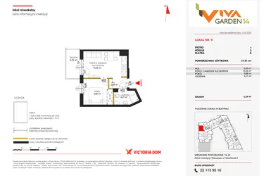 Rzut - Mieszkanie na sprzedaż 2 pokoje o powierzchni 31,51 m² - numer 9 w Viva Garden 14
