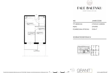 Rzut - Mieszkanie na sprzedaż 2 pokoje o powierzchni 37,83 m² - numer FBJC-M2 w Fale Bałtyku Cook