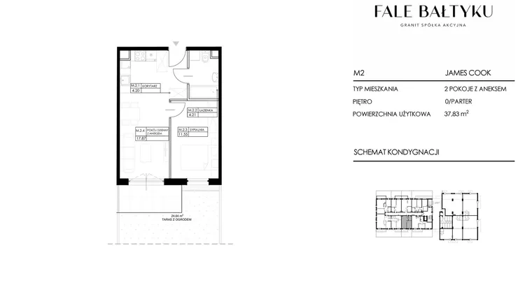 Rzut - Mieszkanie na sprzedaż 2 pokoje o powierzchni 37,83 m² - numer FBJC-M2 w Fale Bałtyku Cook