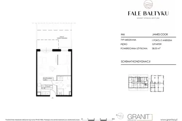 Rzut - Mieszkanie na sprzedaż 1 pokój o powierzchni 38,03 m² - numer FBJC-M6 w Fale Bałtyku Cook