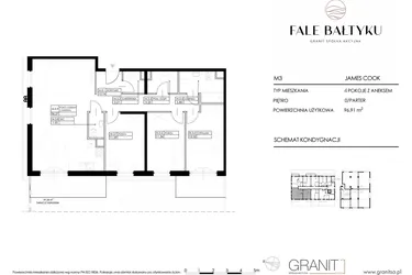 Rzut - Mieszkanie na sprzedaż 4 pokoje o powierzchni 96,91 m² - numer FBJC-M3 w Fale Bałtyku Cook