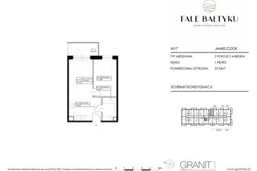 Rzut - Mieszkanie na sprzedaż 2 pokoje o powierzchni 37,53 m² - numer FBJC-M17 w Fale Bałtyku Cook
