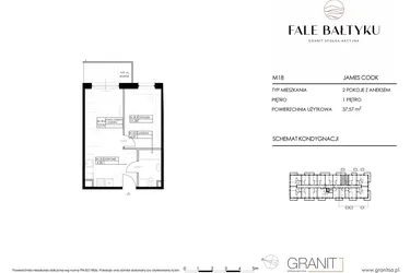 Rzut - Mieszkanie na sprzedaż 2 pokoje o powierzchni 37,57 m² - numer FBJC-M18 w Fale Bałtyku Cook