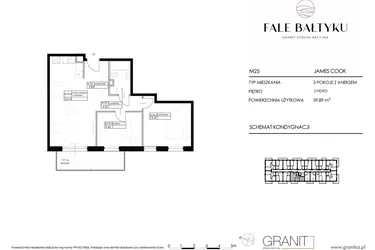 Rzut - Mieszkanie na sprzedaż 3 pokoje o powierzchni 59,89 m² - numer FBJC-M25 w Fale Bałtyku Cook