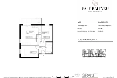 Rzut - Mieszkanie na sprzedaż 3 pokoje o powierzchni 59,02 m² - numer FBJC-M29 w Fale Bałtyku Cook