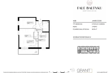 Rzut - Mieszkanie na sprzedaż 3 pokoje o powierzchni 58,98 m² - numer FBJC-M28 w Fale Bałtyku Cook