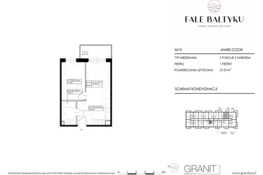 Rzut - Mieszkanie na sprzedaż 2 pokoje o powierzchni 37,57 m² - numer FBJC-M19 w Fale Bałtyku Cook