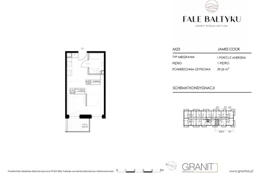 Rzut - Mieszkanie na sprzedaż 1 pokój o powierzchni 29,26 m² - numer FBJC-M23 w Fale Bałtyku Cook
