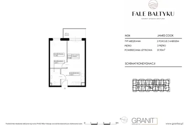 Rzut - Mieszkanie na sprzedaż 2 pokoje o powierzchni 37,9 m² - numer FBJC-M34 w Fale Bałtyku Cook