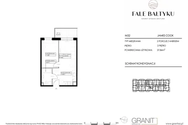 Rzut - Mieszkanie na sprzedaż 2 pokoje o powierzchni 37,86 m² - numer FBJC-M32 w Fale Bałtyku Cook