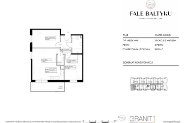 Rzut - Mieszkanie na sprzedaż 3 pokoje o powierzchni 58,98 m² - numer FBJC-M44 w Fale Bałtyku Cook