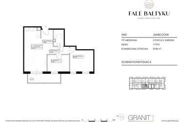 Rzut - Mieszkanie na sprzedaż 3 pokoje o powierzchni 59,89 m² - numer FBJC-M42 w Fale Bałtyku Cook