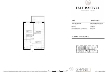 Rzut - Mieszkanie na sprzedaż 2 pokoje o powierzchni 37,86 m² - numer FBJC-M48 w Fale Bałtyku Cook