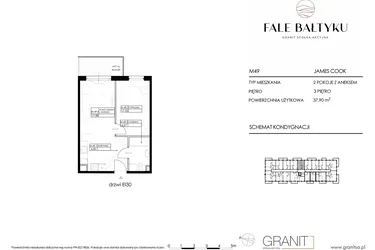Rzut - Mieszkanie na sprzedaż 2 pokoje o powierzchni 37,9 m² - numer FBJC-M49 w Fale Bałtyku Cook