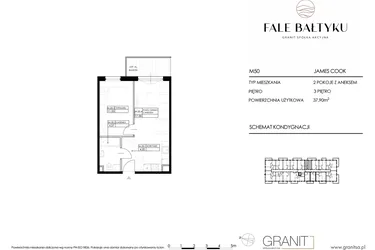 Rzut - Mieszkanie na sprzedaż 2 pokoje o powierzchni 37,9 m² - numer FBJC-M50 w Fale Bałtyku Cook