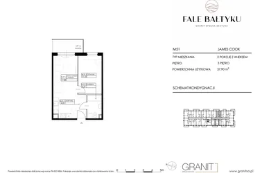 Rzut - Mieszkanie na sprzedaż 2 pokoje o powierzchni 37,9 m² - numer FBJC-M51 w Fale Bałtyku Cook