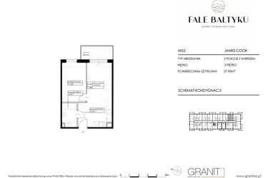Rzut - Mieszkanie na sprzedaż 2 pokoje o powierzchni 37,9 m² - numer FBJC-M52 w Fale Bałtyku Cook