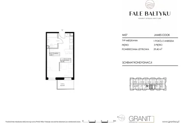 Rzut - Mieszkanie na sprzedaż 1 pokój o powierzchni 29,4 m² - numer FBJC-M57 w Fale Bałtyku Cook