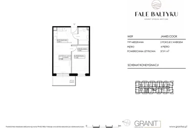 Rzut - Mieszkanie na sprzedaż 2 pokoje o powierzchni 37,91 m² - numer FBJC-M59 w Fale Bałtyku Cook