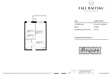 Rzut - Mieszkanie na sprzedaż 2 pokoje o powierzchni 37,9 m² - numer FBJC-M62 w Fale Bałtyku Cook