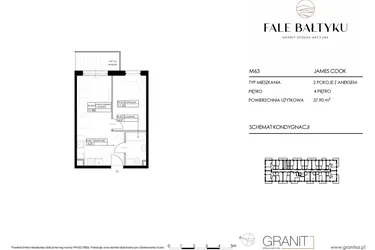 Rzut - Mieszkanie na sprzedaż 2 pokoje o powierzchni 37,9 m² - numer FBJC-M63 w Fale Bałtyku Cook