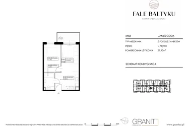 Rzut - Mieszkanie na sprzedaż 2 pokoje o powierzchni 37,9 m² - numer FBJC-M68 w Fale Bałtyku Cook