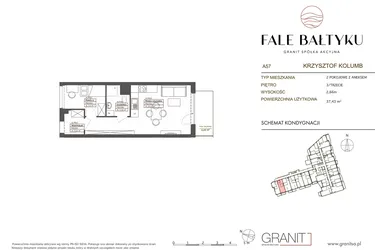 Rzut - Mieszkanie na sprzedaż 2 pokoje o powierzchni 37,43 m² - numer FB-057-A57 w Fale Bałtyku Kolumb AB