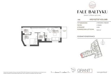 Rzut - Mieszkanie na sprzedaż 2 pokoje o powierzchni 38,35 m² - numer FB-058-A58 w Fale Bałtyku Kolumb AB