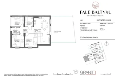 Rzut - Mieszkanie na sprzedaż 4 pokoje o powierzchni 70,66 m² - numer FB-129-C01 w Fale Bałtyku Kolumb C