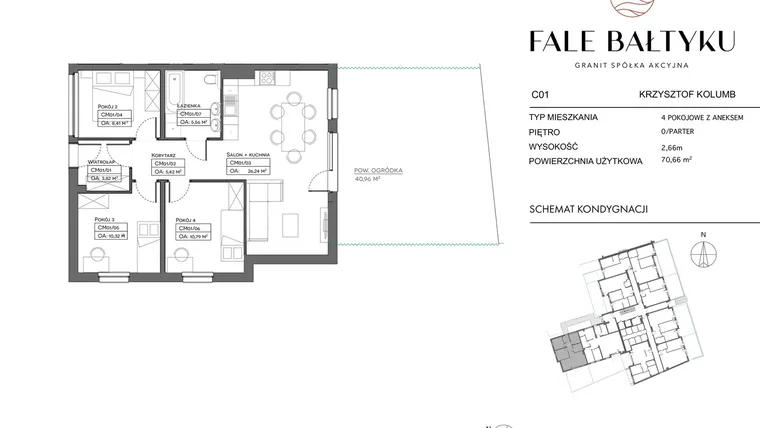 Rzut - Mieszkanie na sprzedaż 4 pokoje o powierzchni 70,66 m² - numer FB-129-C01 w Fale Bałtyku Kolumb C