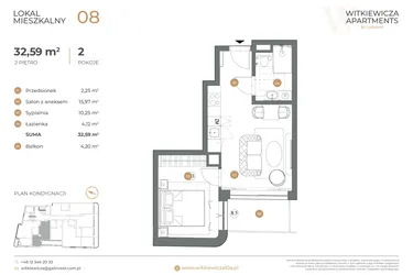 Rzut - Mieszkanie na sprzedaż 2 pokoje o powierzchni 32,59 m² - numer 8 w Witkiewicza Apartments