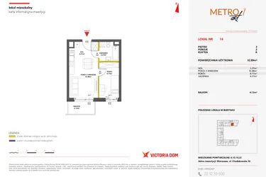 Rzut - Mieszkanie na sprzedaż 2 pokoje o powierzchni 32,89 m² - numer 14 w Metro Art 7