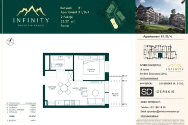 Rzut - Mieszkanie na sprzedaż 2 pokoje o powierzchni 35,27 m² - numer B1/0/4 w Infinity Mountain Resort etap 2